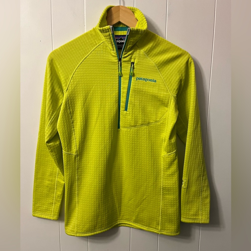 Patagonia R1 Pullover 1/2 Zip Neon Yellow Green Fleece Grid Layer Half 40118 Top